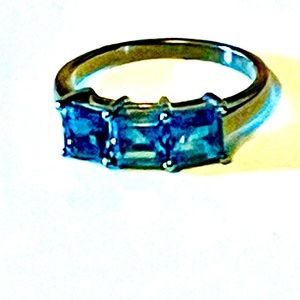 Authentic three stone, London, blue topaz and black rhodium